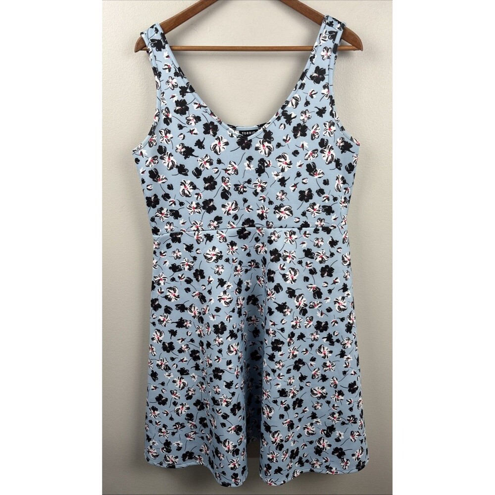 TORRID Womens Plus 0X Light Blue Floral Print Dress Sleeveless swing